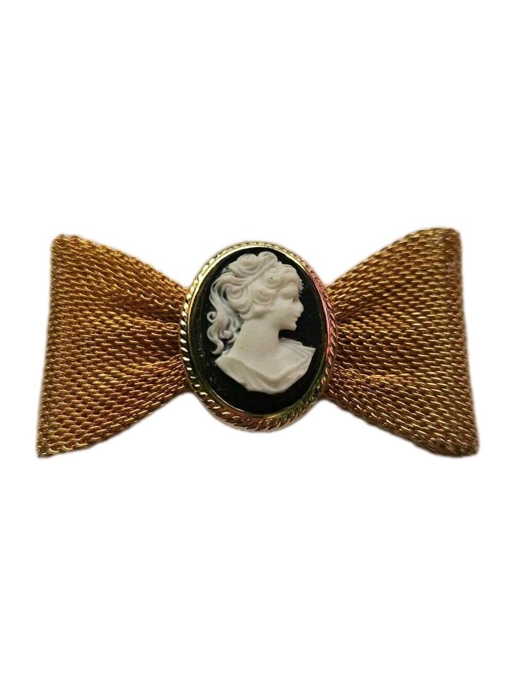 Vintage Gold Mesh Bow Cameo Inspired Flat Back Embellishment Craft Supply